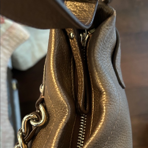 Coach Bronze Leather Shoulder Bag with Chain Detail - Picture 12 of 16